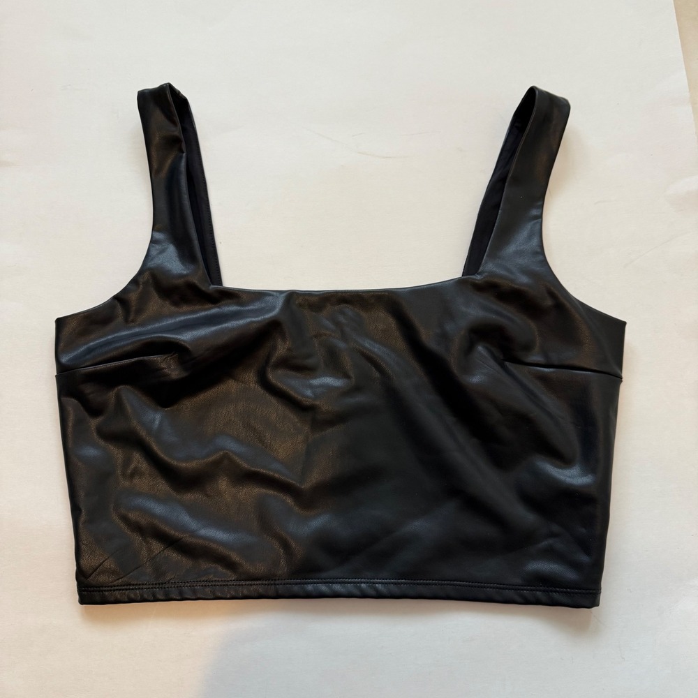EXPRESS Black Faux‎ Leather Square Neck Crop Top Tank Body Contour Size M Party